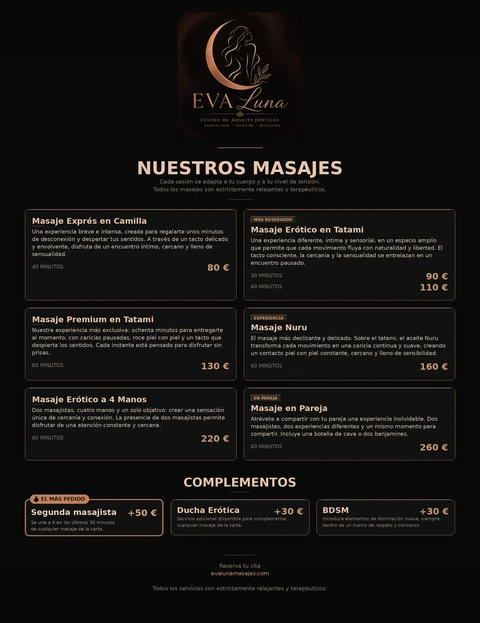 Carta de precios de Eva Luna Masajes en Murcia (versión para ordenador)